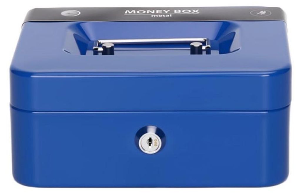 INF Edelstahl Geldkassette 19.5cm x 8.5cm x 15.7cm abschließbar für Haus Blau