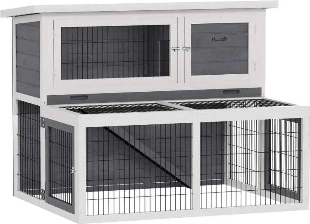 Fortuna Lai Clapier 2 Niveaux en Bois Massif Gris 122x95x93,5 cm