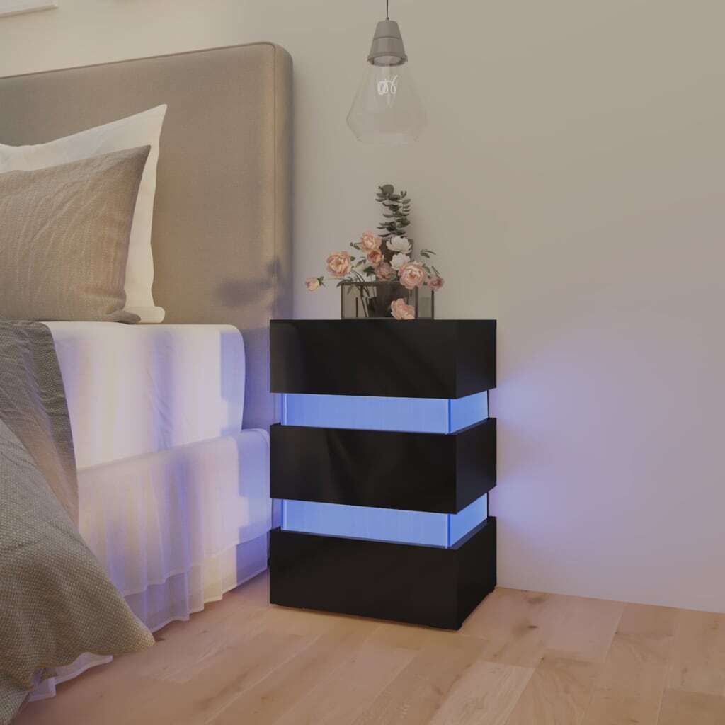 The Living Store LED-Nachttisch Hochglanz-Schwarz 45x35x67 cm Holzwerkstoff