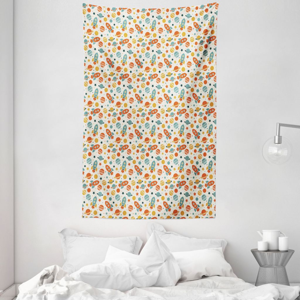 ABAKUHAUS Platz Wandteppich und Tagesdecke, Buntes Gekritzel-Universum aus Weiches Mikrofaser Stoff Waschbar ohne Verblassen Digitaldruck, 140 x 23...