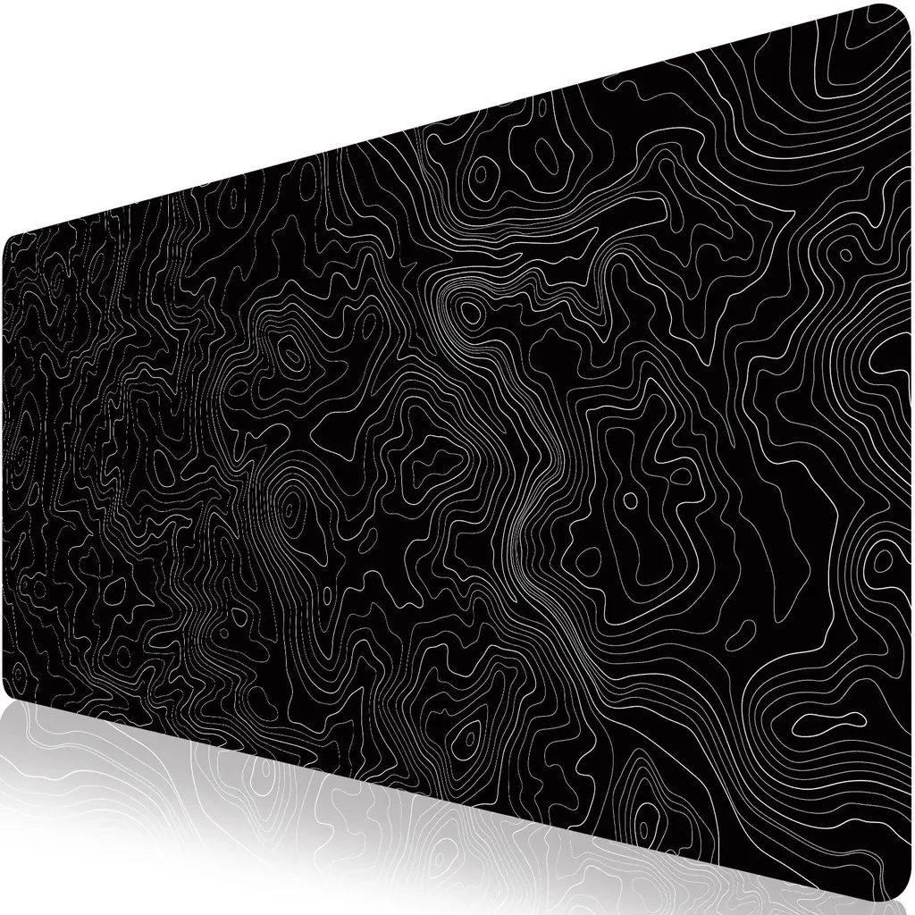 Tapis de Souris Antidérapant 120x60 cm avec Design Topo Noir et Gris