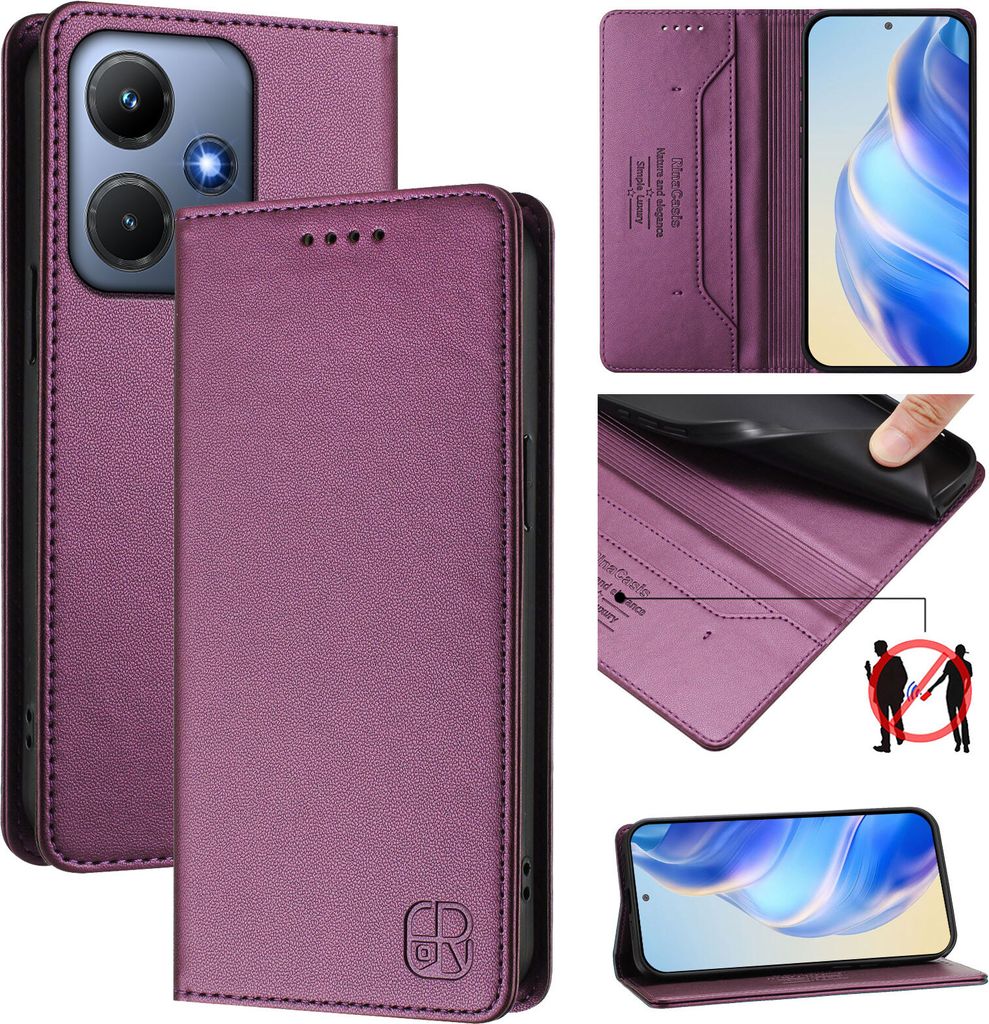 Lederhülle für Infinix Hot 30i Hülle Flip Brieftasche Kartenfächern Ständer Schutzhülle Lila