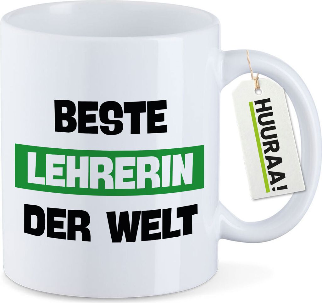 Huuraa Kaffeetasse Beste Lehrerin der Welt 330ml Weiß Keramik Kaffeebecher Geschenkidee
