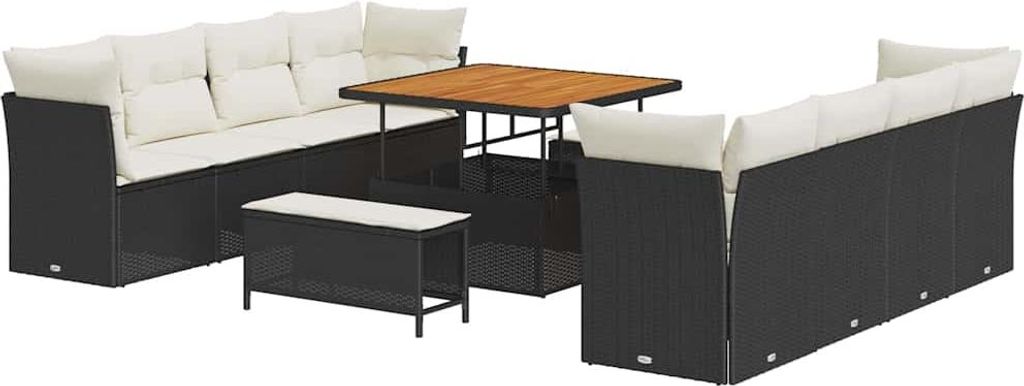 vidaXL Gartensofa-set mit Kissen 11 pcs Schwarz und Creme Poly-Rattan