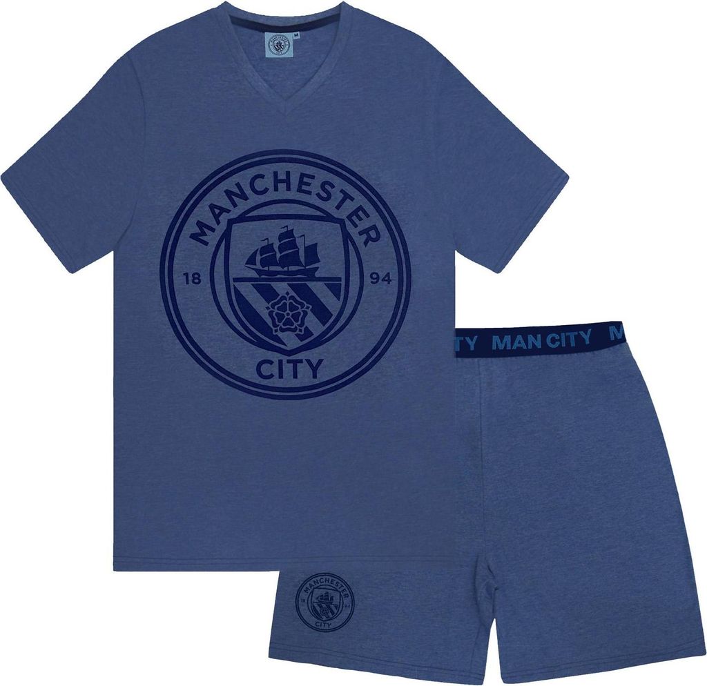 Manchester City FC - Schlafanzug mit Shorts für Herren GF970 (XXL) (Blau meliert)