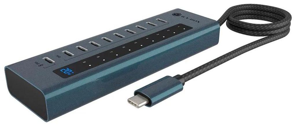 ICY BOX IB-HUB1450-C31, HUB mit 10x USB-C Ports, USB 3.2 Gen 2, 10 Gbit/s, mit 48W Netzteil, 1x PD 20W, USB 3.2 Gen 2 (3.1 Gen 2) Type-C, 10000 Mbi...