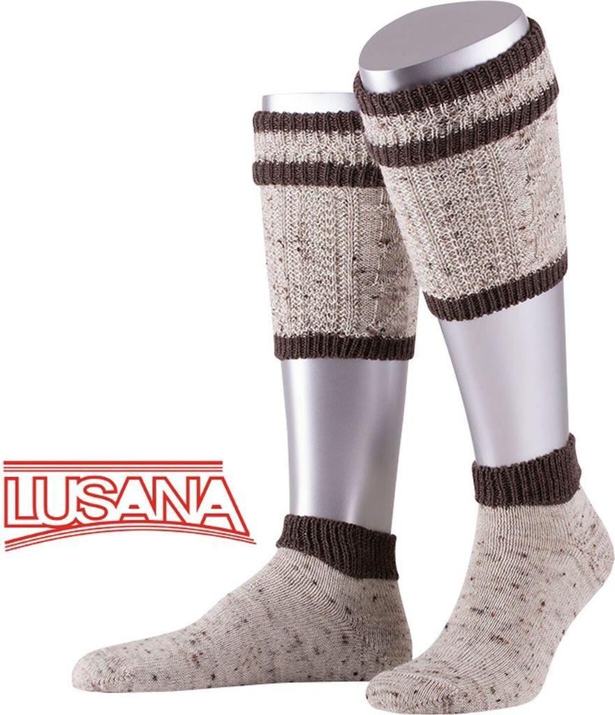 Loferl Trachtensocken L479T-911 Beigemeliert Braun Komfortbündchen Handgekettelte Spitze 2-teilig