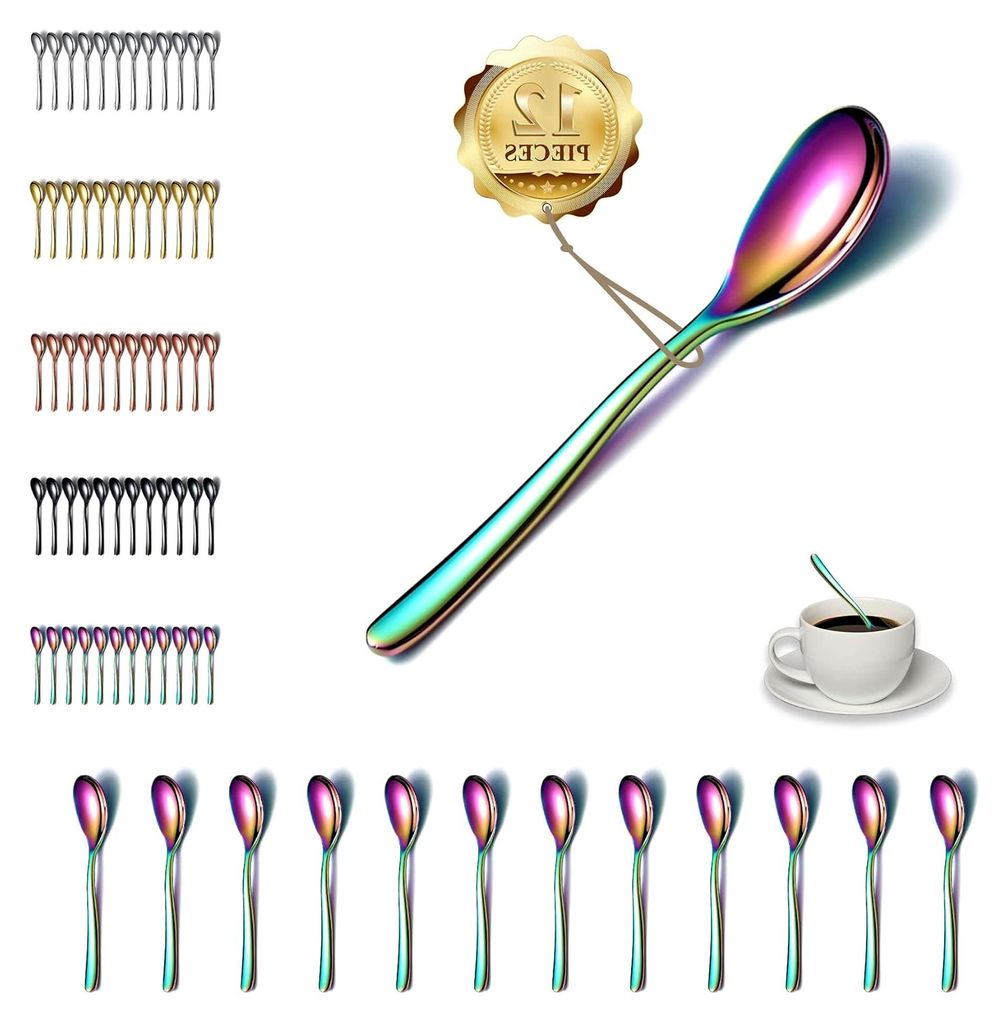 Regenbogen Teelöffel Set, 12 Stück, 14 cm Edelstahl, Kaffeelöffel, Dessertlöffel, Espressolöffel, Kleine Löffel, Besteckset, Spülmaschinenfest