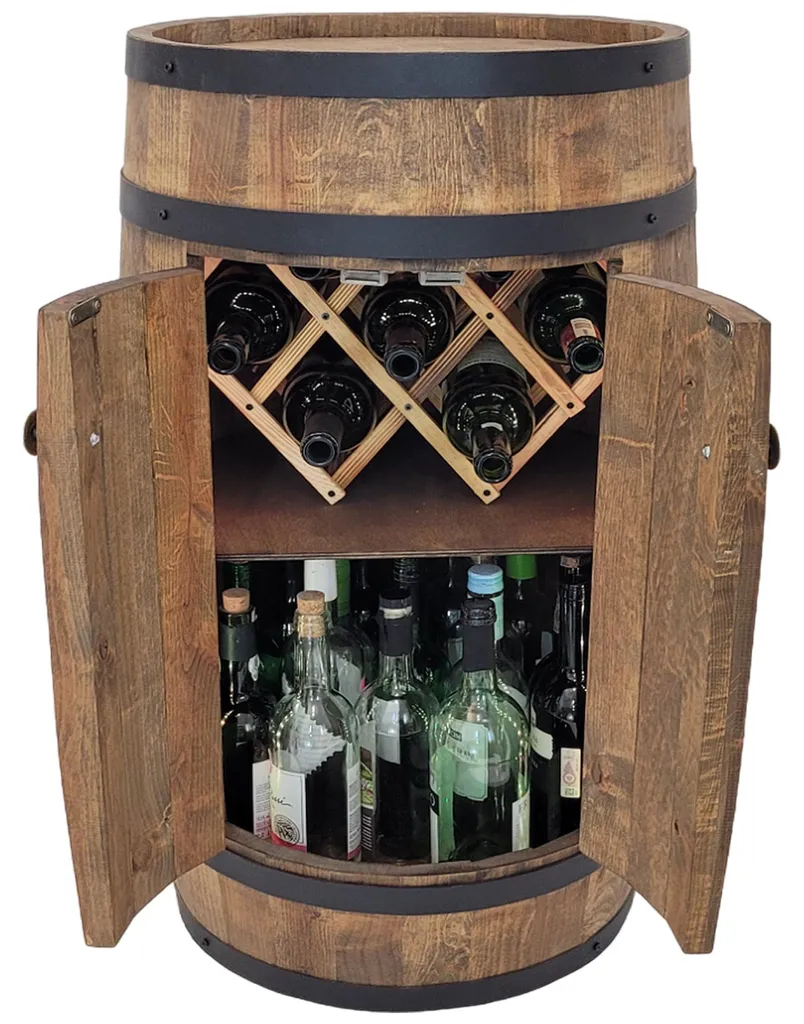 Meuble Bar de salon en bois marron foncé avec rangement vitré compact