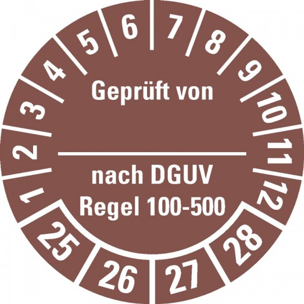 Dreifke Aufkleber I Prüfplakette Gepr.v...DGUV Regel 100-500 25-28, braun, D...