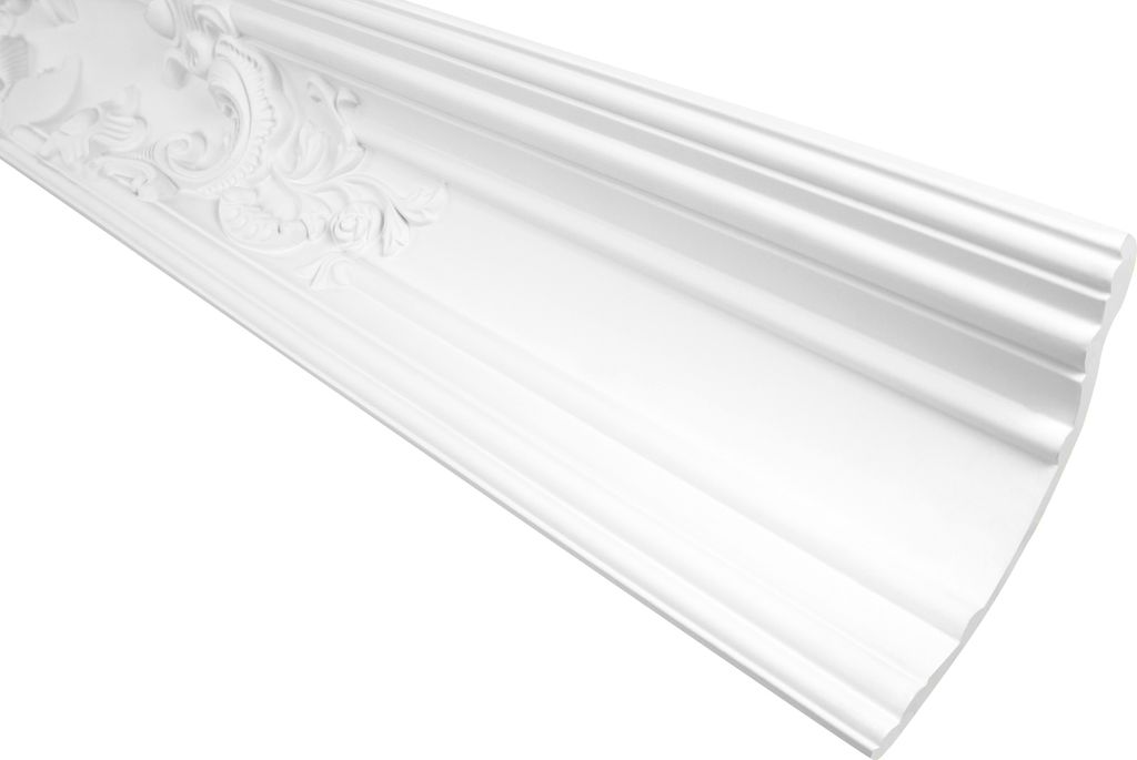 GRAND DECOR Stuckleisten Decke Barock Stil, PolyurethanHartschaum weiß - 2m Deckenleisten gemustert Zierprofile Leisten Deckenprofil Stukatur (2 M...