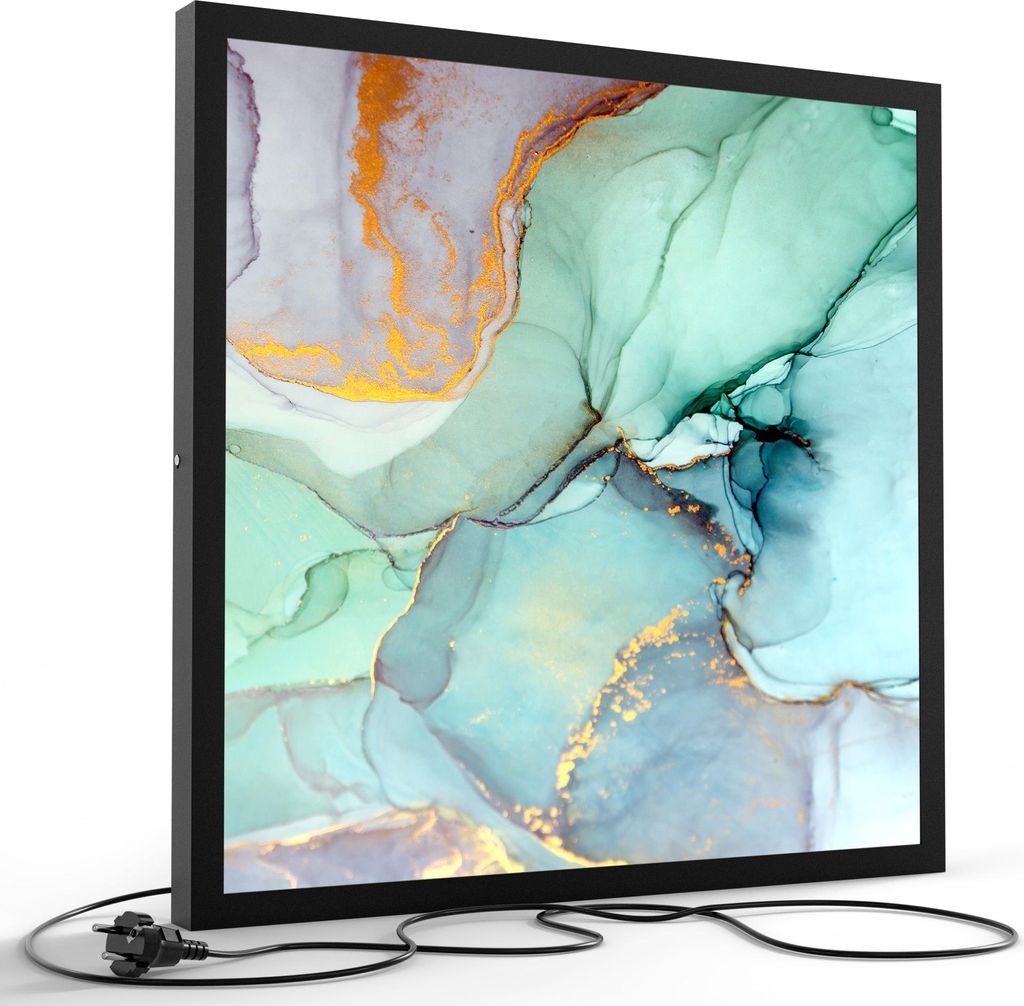 DEQORI LED-Bild & Lampe 60x60 cm Schwarz 'Zerlaufene Wasserfarbe' Leuchtbild LED Leuchte