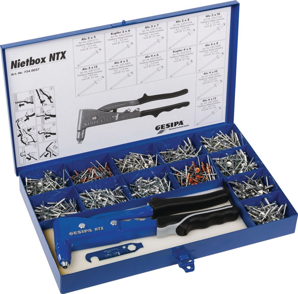 Blindnietsortiment Nietbox 942-tlg i.Kunststoffkoffer GESIPA