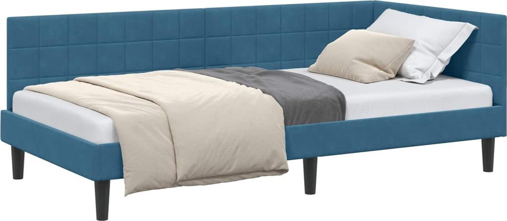 vidaXL Eckbettgestell mit Kopfteil Blau 90 cm x 200 cm Samt