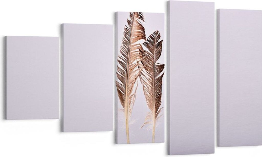 Bild auf Leinwand - Leinwandbild - 5 Teile - Zwei Federn Flieder - 100x60cm - Wand Bild - Wanddeko - Wandbilder - Leinwanddruck - Bilder - Wanddeko...