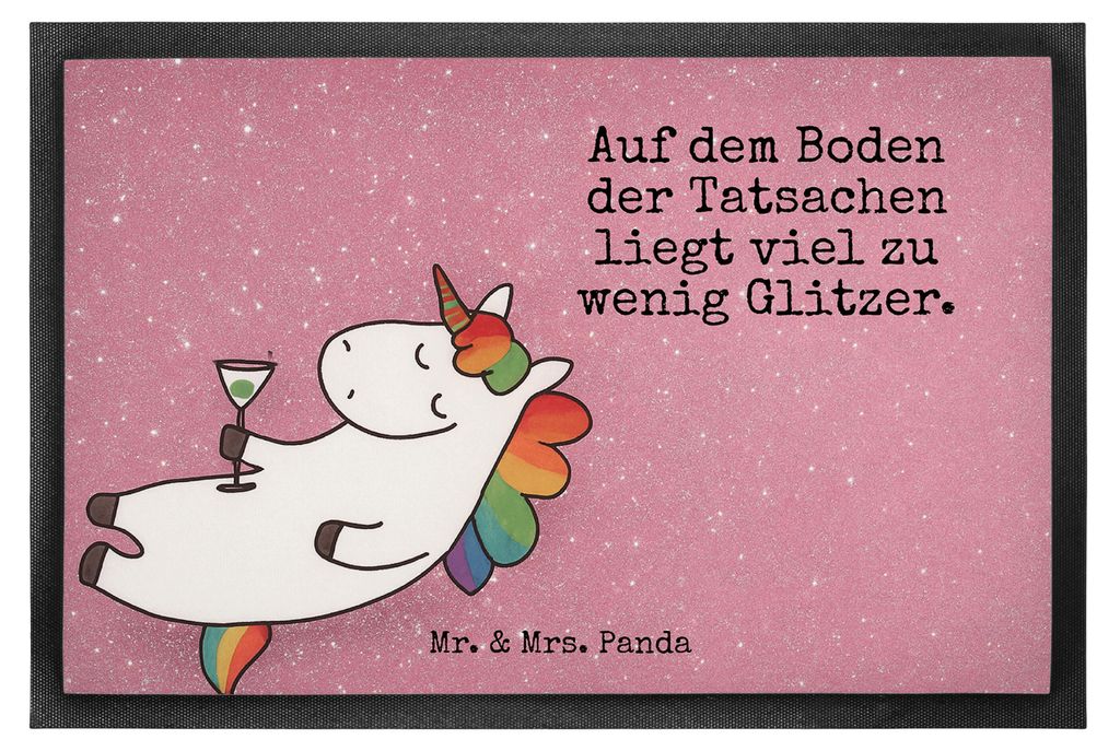 Mr. & Mrs. Panda Fußabstreifer Einhorn Cocktail Design 60 x 90 cm - Weiß - Geschenk, Spaß, Türvorleger, Unicorn, Schmutzmatte, Freundin, Schmut...