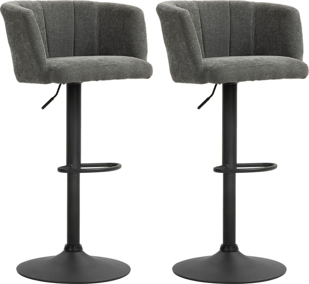 Barhocker 2er-Set, Schalenrücken, höhenverstellbar, Fußstütze, für Küche oder Esszimmer, Metallbasis, Dunkelgrau