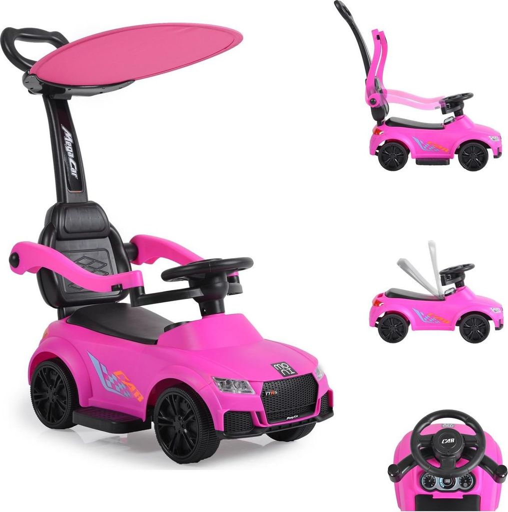 Moni Rutschauto, Victory 2 in 1 Rutscher mit Griff Lehne Fußstütze Musikfunktion pink