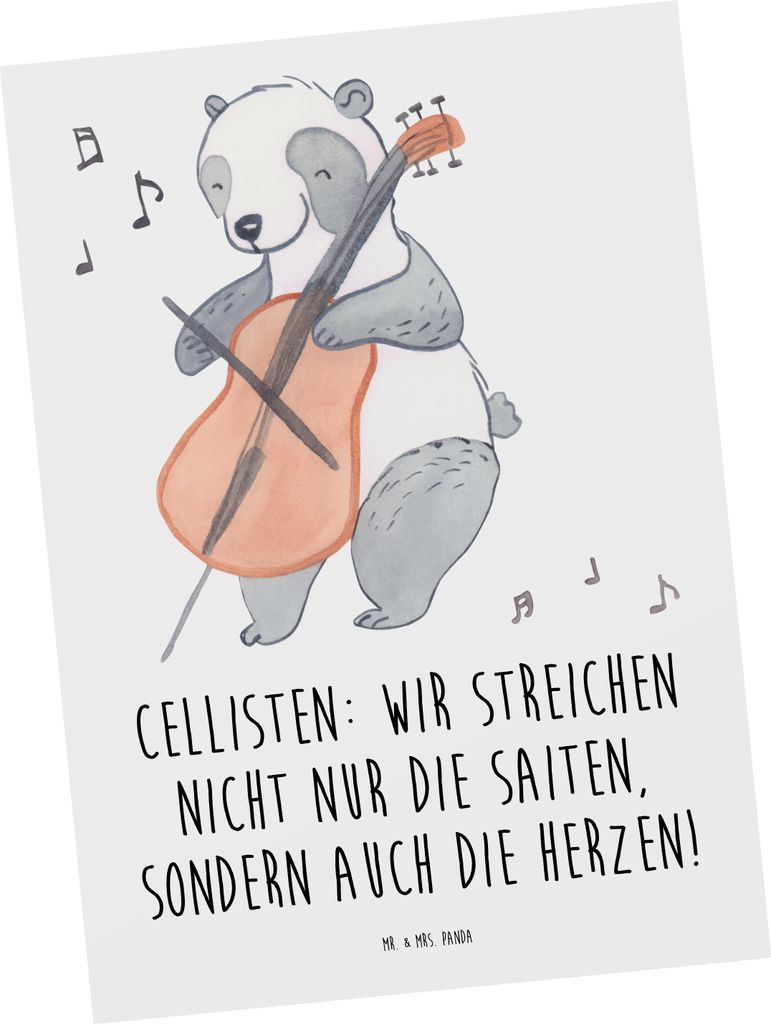 Mr. & Mrs. Panda Postkarte Cello Herz - Weiß - Geschenk, Fotokarte, Grußkarte, Lernen, Orchester, Kammermusik, Instrument, Ansichtskarten, Postka...