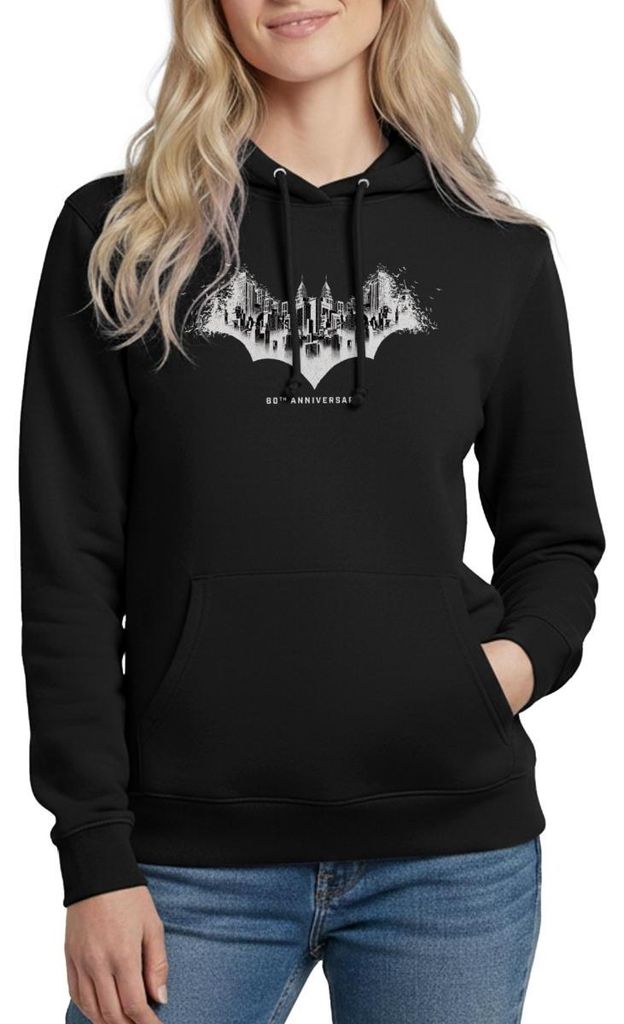 Spreadshirt Batman 80 Jahre Gotham Damen Hoodie, XXL, Schwarz