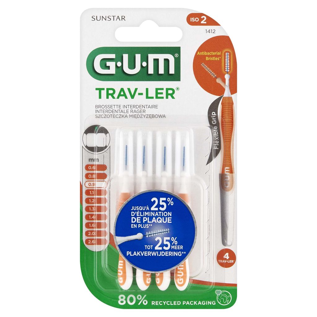 Sunstar GUM Trav-Ler, Interdentalbürste 0,9 mm 1412, 4 Stück