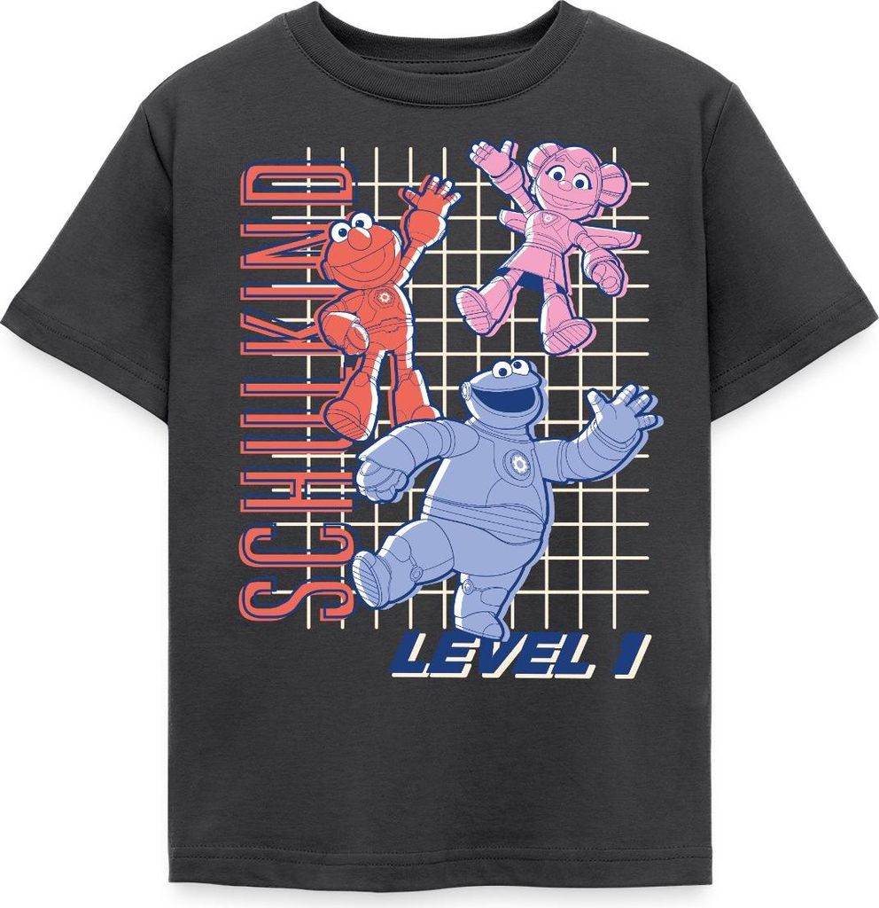 Spreadshirt Mecha Builders Team Schulkind Level 1 Kinderhelden Kinder T-Shirt, 98/104 (3-4 Jahre), Dunkelgrau