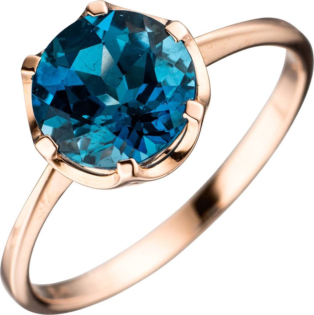 JOBO Damen Ring 585 Gold Rotgold 1 Blautopas blau London blue Goldring Rotgoldring Größe 56