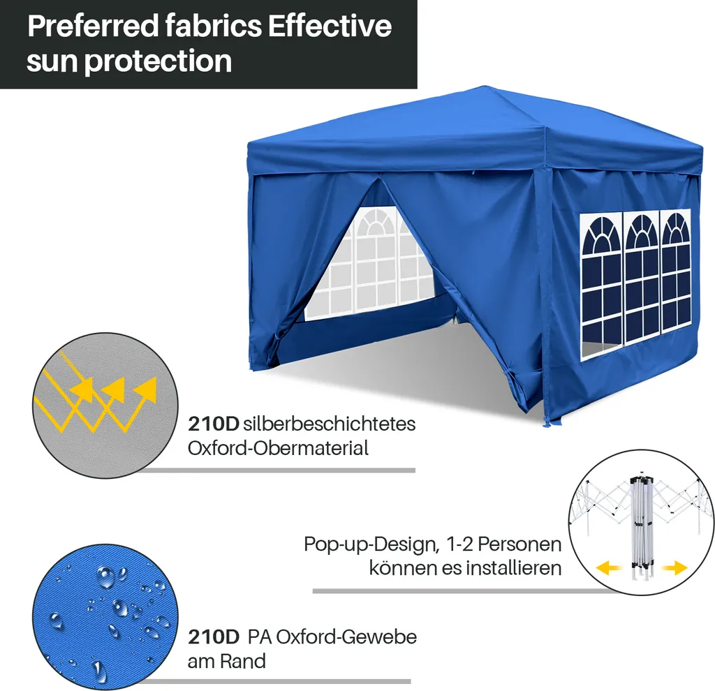 Gazebo 3x3m Pop-Up Professionale Blu: Resistente e Anti-UV Aopunly