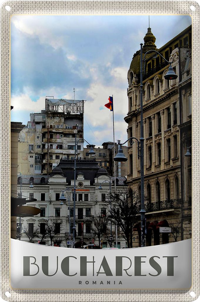 Blechschild Reise 20x30cm Bukarest Rumänien Hauptstadt Urlaub