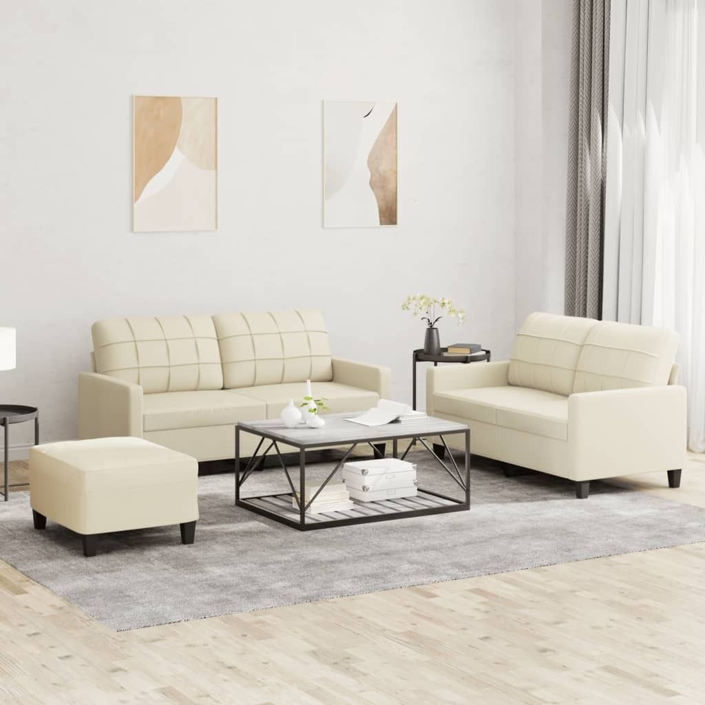 Maison Exclusive - 3-tlg. Sofagarnitur mit Kissen Creme Kunstleder