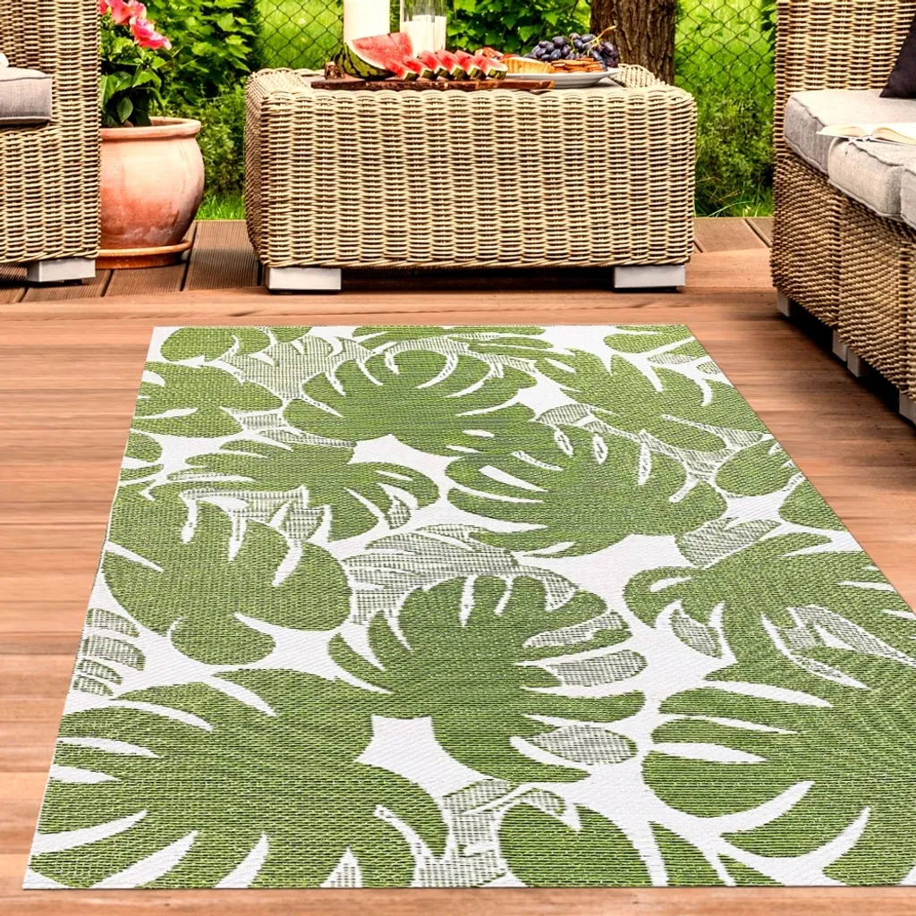 Tapis extérieur 150x220 cm recyclable vert crème et haute résistance