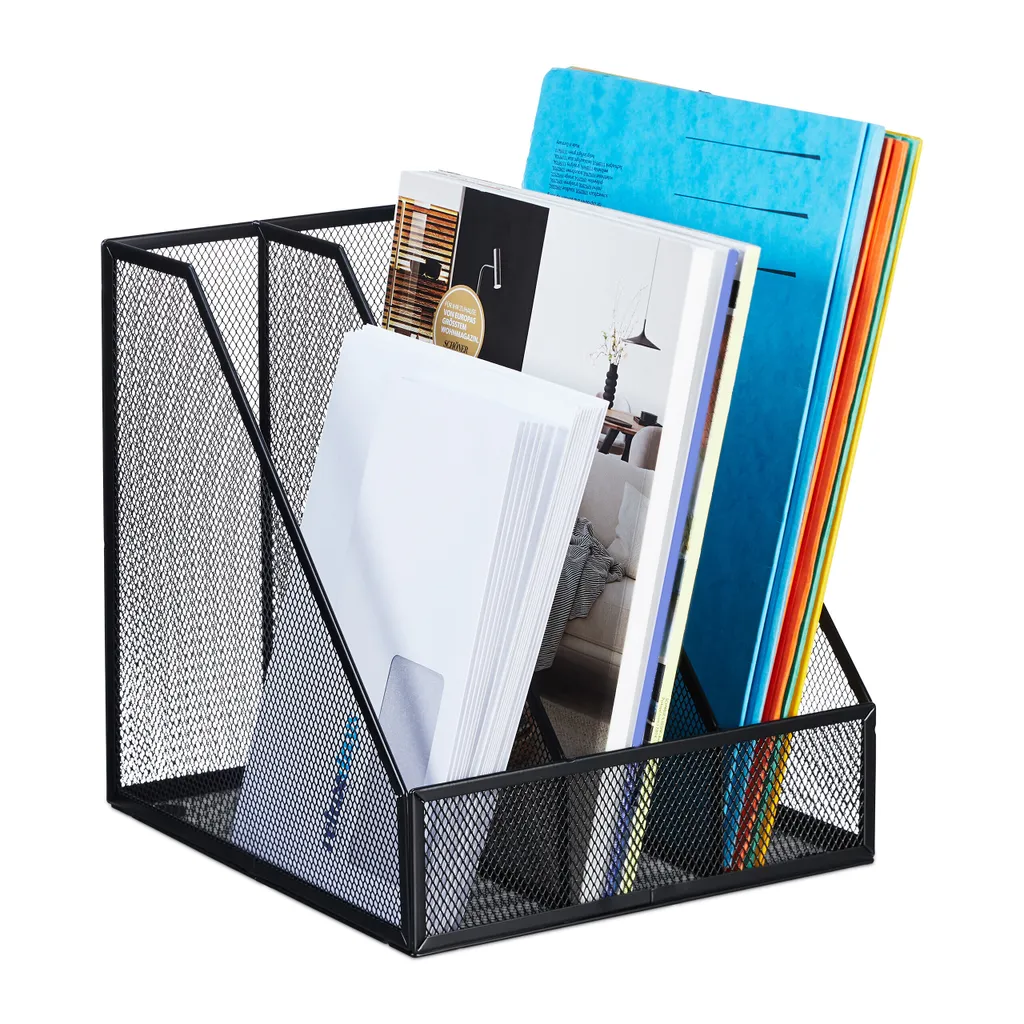 Portariviste Relaxdays 3 Scomparti: Organizer Desk in Mesh Robusto