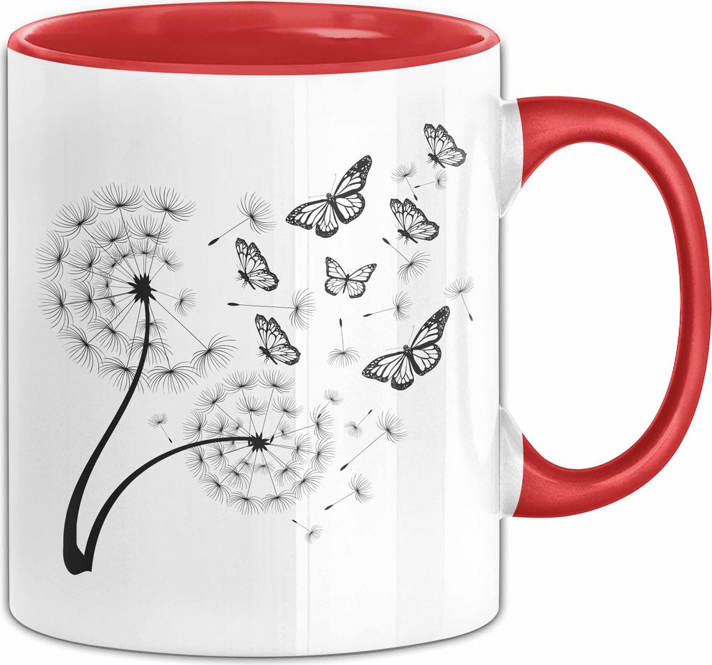Schmetterling Tasse Grafik Geschenkidee Pusteblume (Rot)