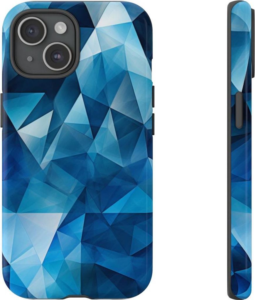 Blaues geometrisches Dreiecksmuster – Hülle Kompatibel mit iPhone 15