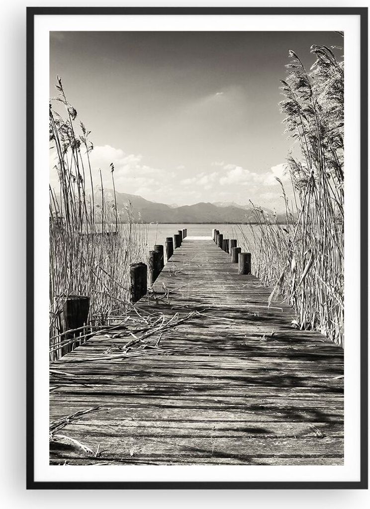 Gerahmtes Poster - Schwarzer Rahmen - Brücke Pier Sepia - Produktbild 
