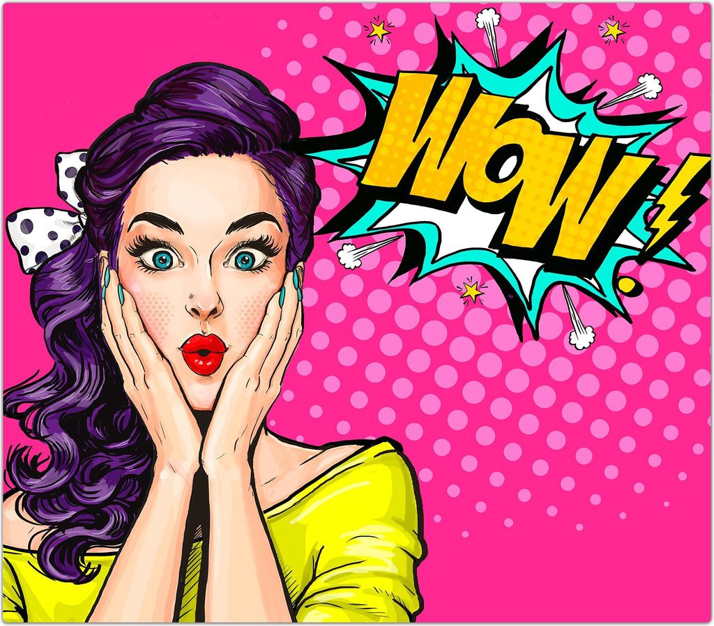 Spritzschutz Herdabdeckplatte Schneidebrett aus Glas Pop Art Illustration 1-Teilig (60x52cm)