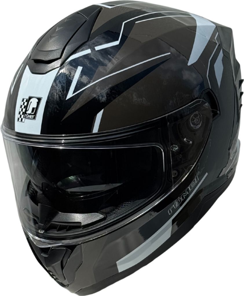 RR20172 - Römer Motorradhelm - Integralhelm mit Sonnenvisier, schwarz/grau/weiss glänzend Römer Helmets Helm: S / 55-56cm,