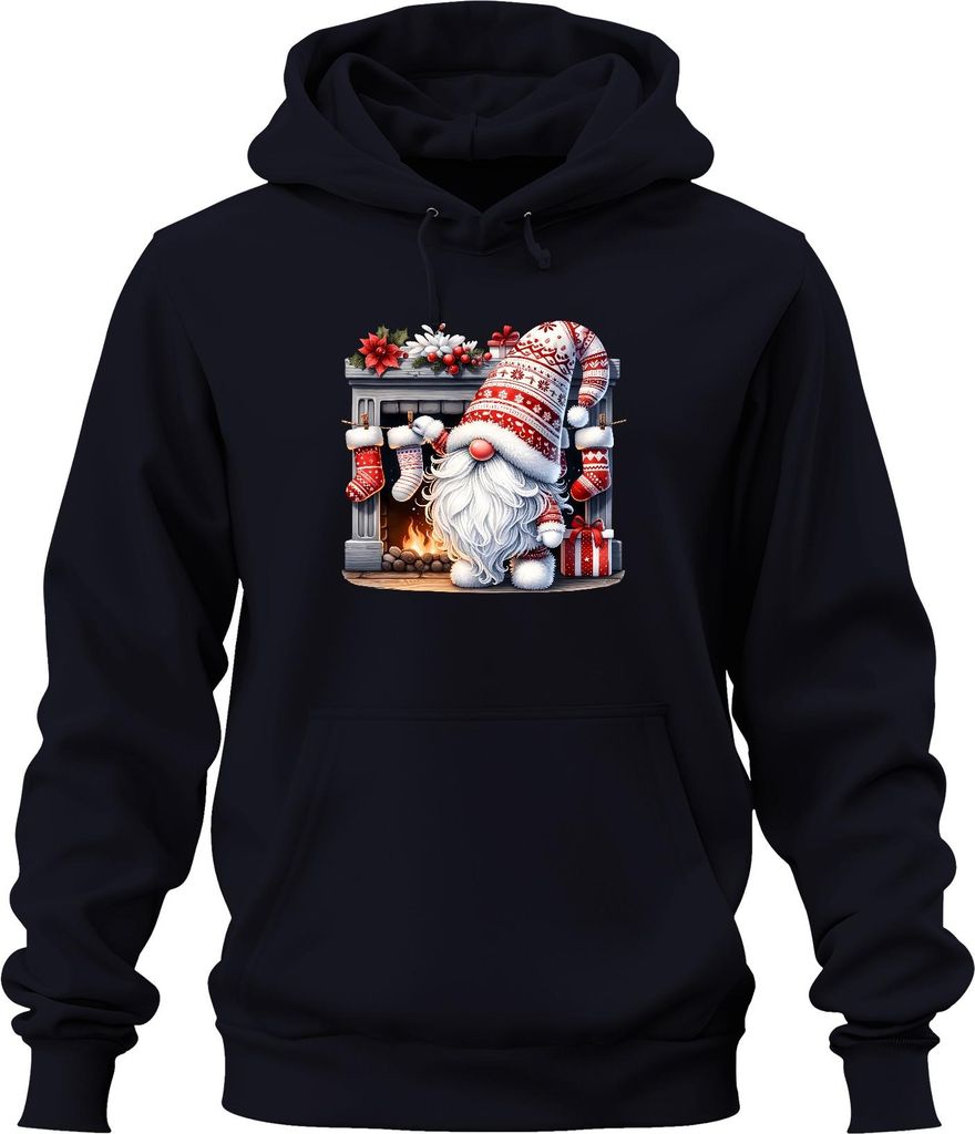 Niedlicher Weihnachtsmann Kamin Weihnachtsstrümpfe Geschenk Deko Uni Hoodie Kapuzenpullover, Navy, 3XL