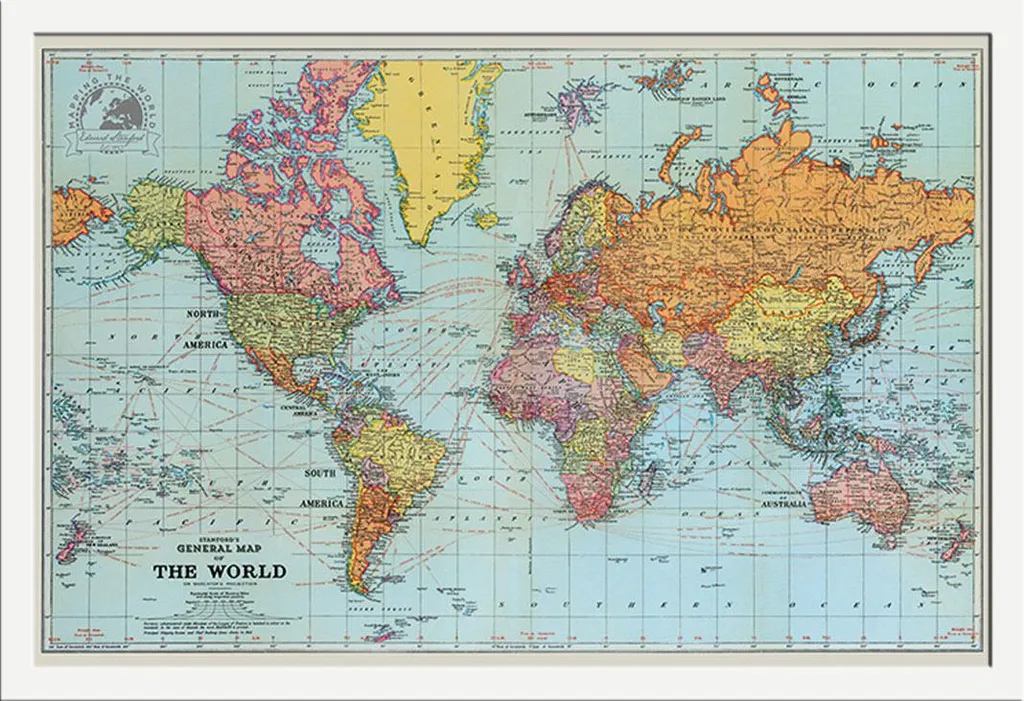 Mappa Mondo Stanford Poster Vintage con Cornice Bianca Shinsuke - Acquista Ora
