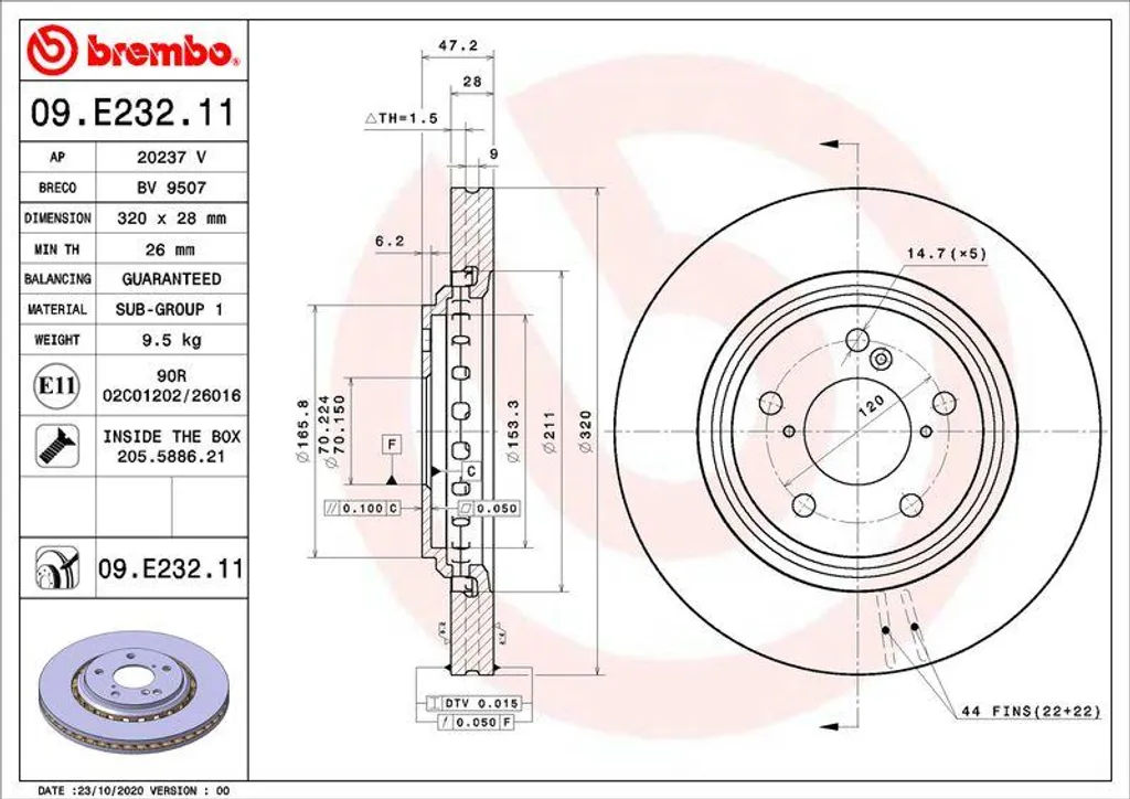Disque Brembo 09.E232.11 Haute Teneur en Carbone pour Honda 45251TK8A02
