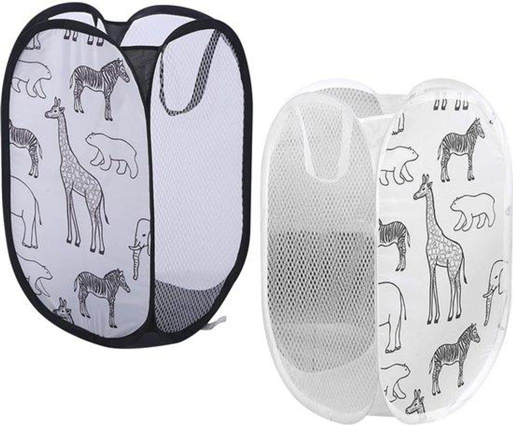 Opvouwbare Pop-up Wasmand, 2 Stück, 30 x 30 x 48 cm, mit Handgriffen, opvougbare Stoffen-Mülleimer, für Statigeldeinsätze, schwarz und weiß