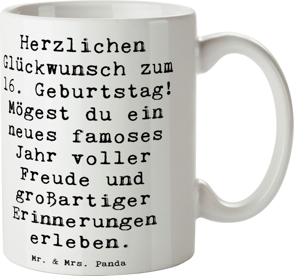 Mr. & Mrs. Panda Teetasse Spruch 16. Geburtstag - Weiß - Geschenk, Kaffeebecher, Keramikbecher, Happy Birthday, Freude, Glückwunsch, besondere Ta...