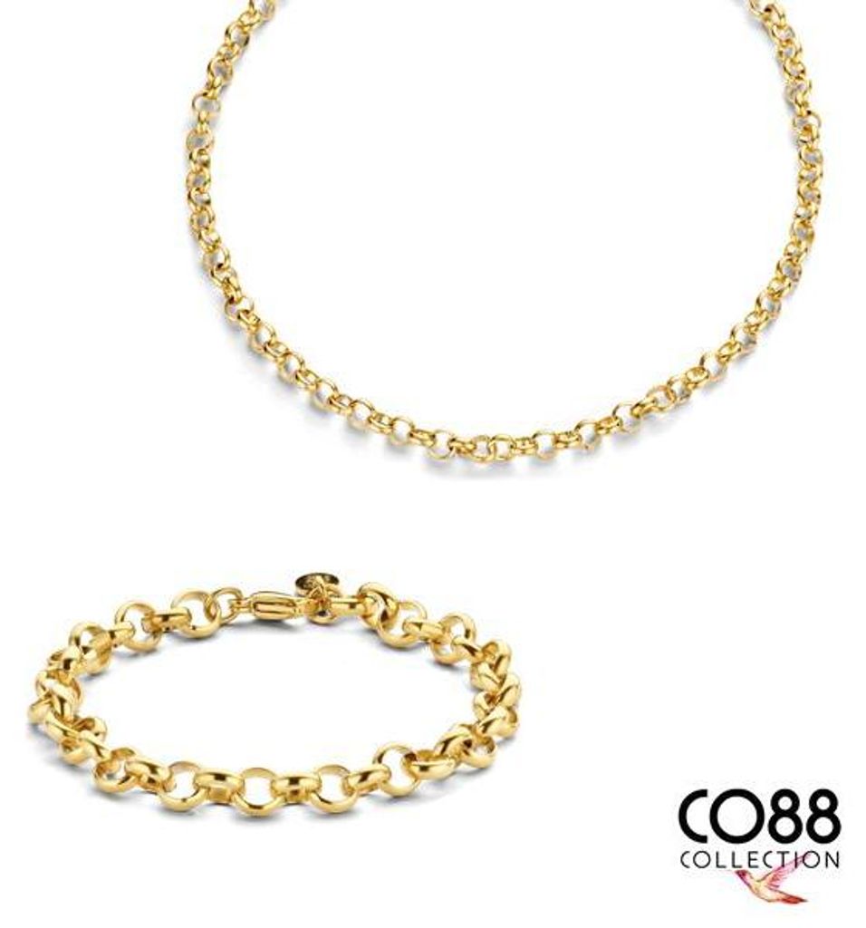 CO88 Collections 8CO-SET092 - Stalen Sieradenset - Ketting met Armband - Jasseron - 7 mm Dik - 45 cm Ketting - 19 cm Armband - Goudkleurig