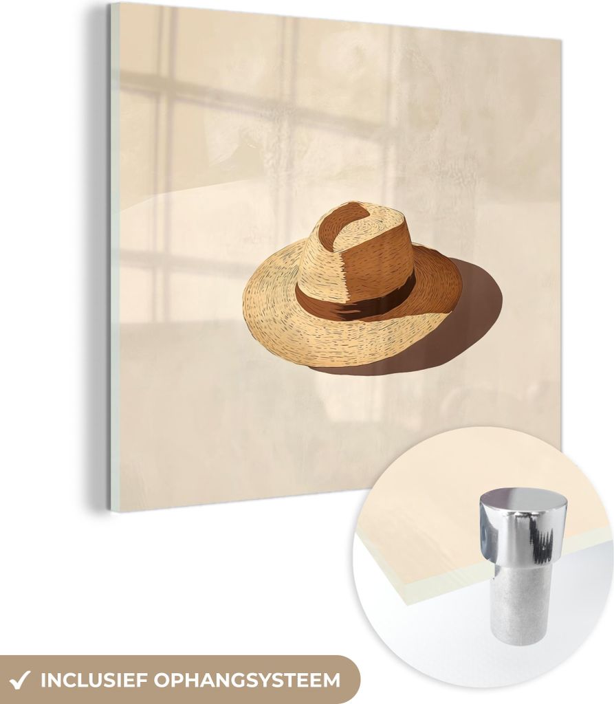 MuchoWow Glasbilder - Bilder auf Wandbild - Foto auf Glas Hut - Minimalistisch - Farbton - Beige 40x40 cm Wanddekoration aus Glas - Acrylglasbild -...