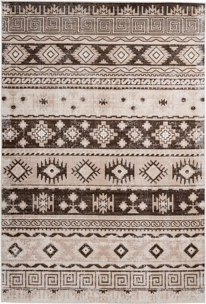 Qiyano Teppich für Wohnzimmer Skandi Patwork Blumenmuster kariert braun, 160 x 230 cm