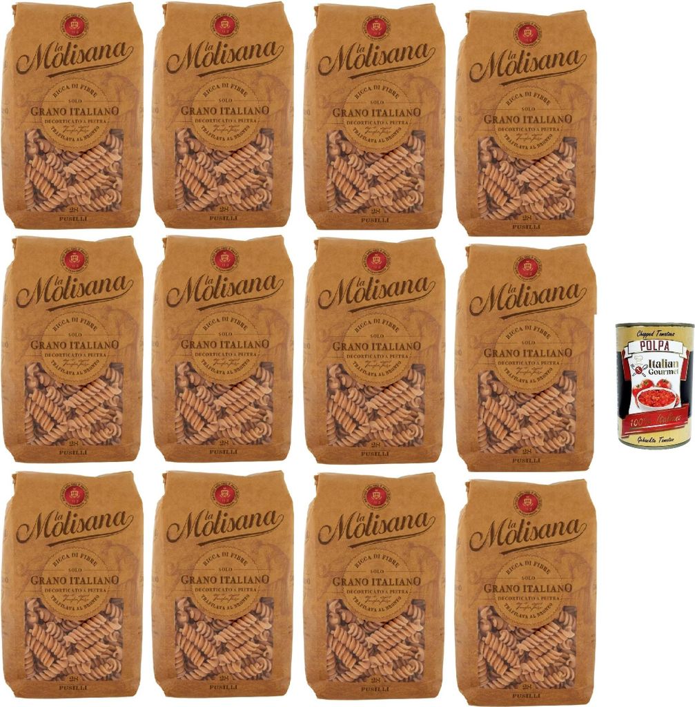 La Molisana Pasta Integrale Fusilli n°28 Vollkornnudeln Vollkornpasta,100% italienischer Weizen,Bronzepaste 12x 500g Packung + Italian Gourmet Pol...