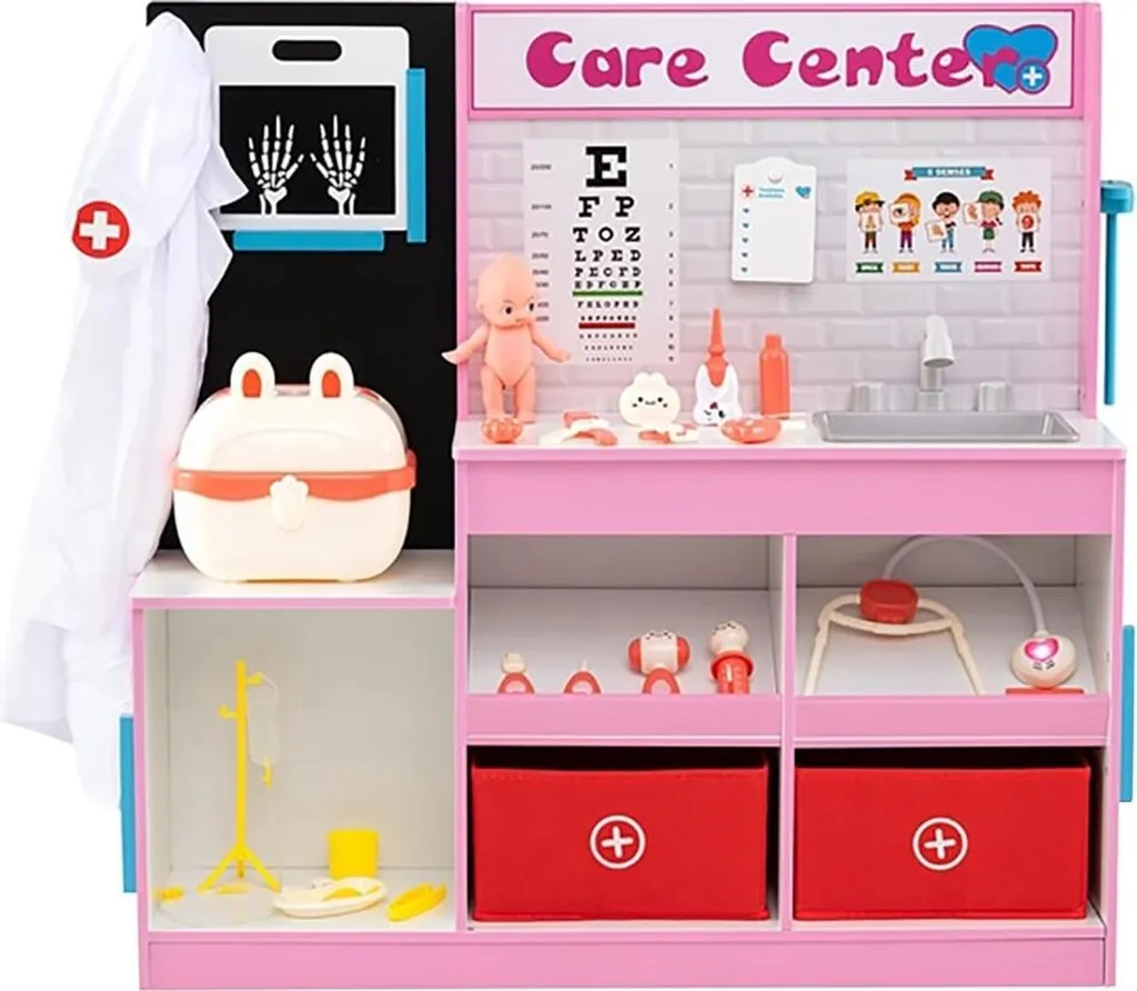 Mallette de docteur en bois jeu d'imitation avec cabinet médical enfant