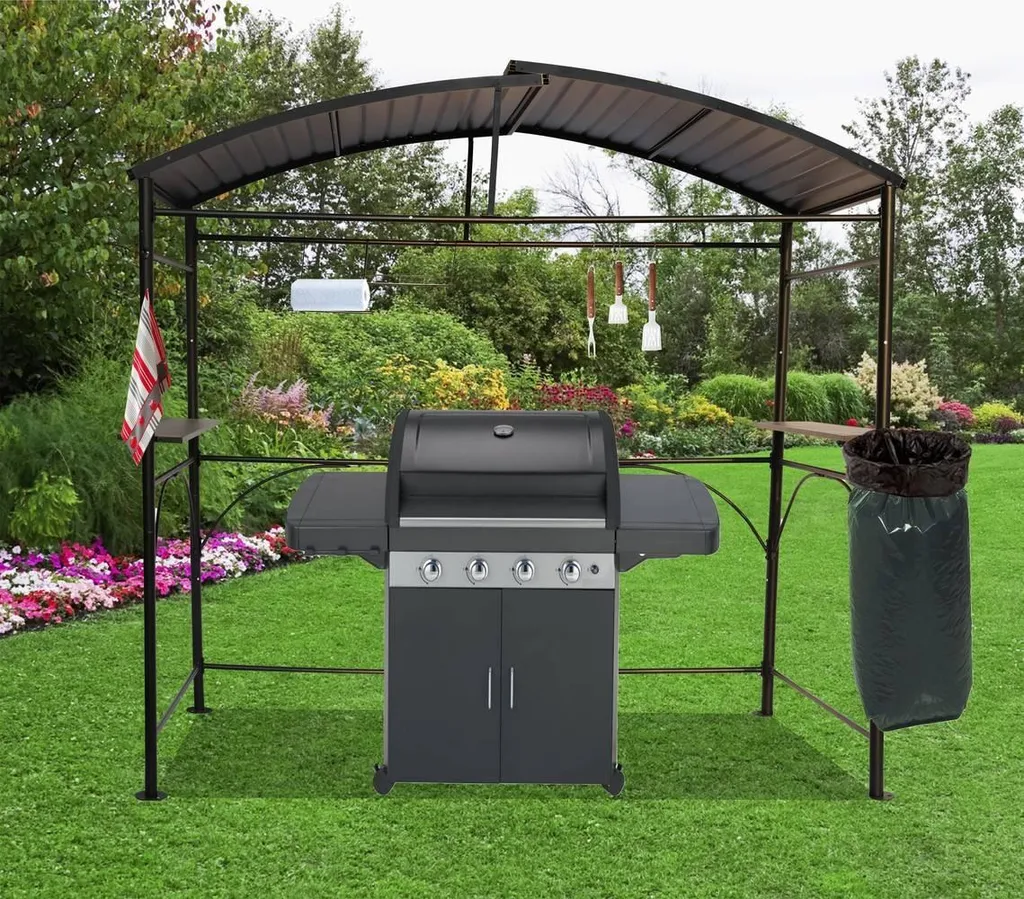Carport barbecue avec double toit ventilé et structure époxy gris foncé