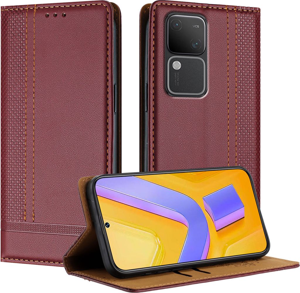 Handyhülle für Vivo S18 5G Leder Flip Klappbare Schutzhülle mit Standfunktion Dunkelrot