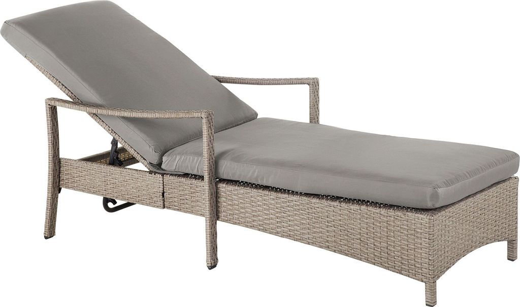 BELIANI Gartenliege grau Rattan inkl. Auflage verstellbar
